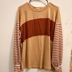 Striped Long Sleeve Top - Tan and Brown